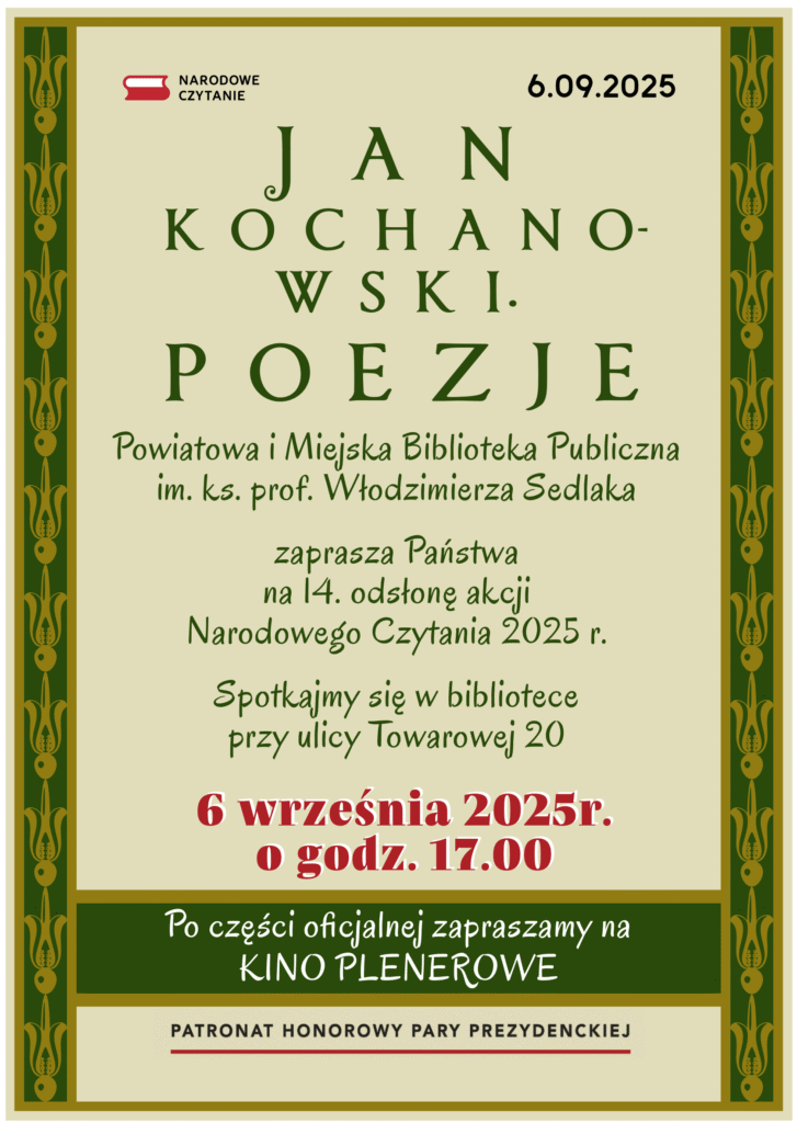 Narodowe czytanie 2025 plakat biblioteczny A2 727x1024