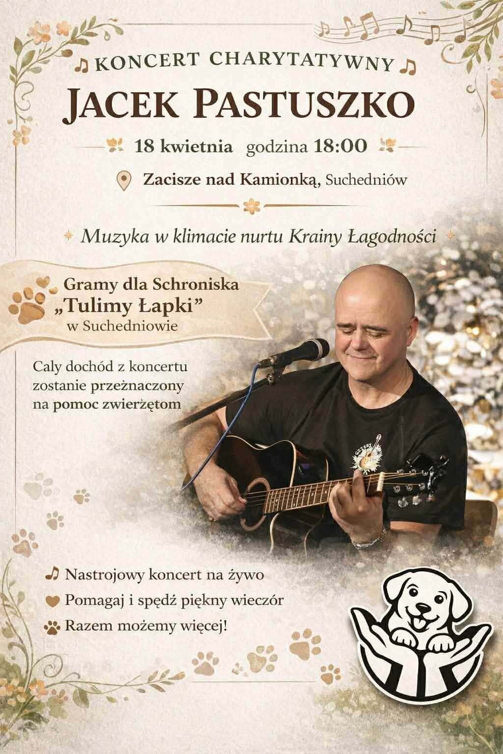 18.04 Koncert charytatywny  dla Schroniska Tulimy Łapki - Jacek Pastuszko 